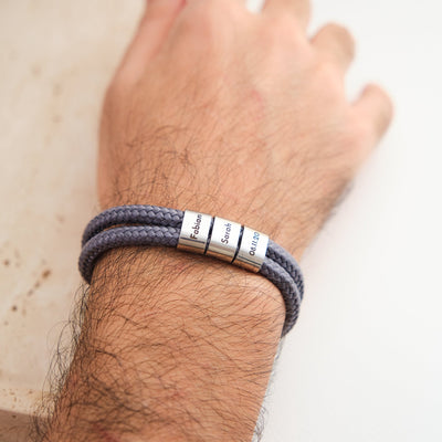 Grau Segeltau Armband mit Ringgravur - OTANTO