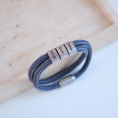 Grau Segeltau Armband mit Ringgravur - OTANTO