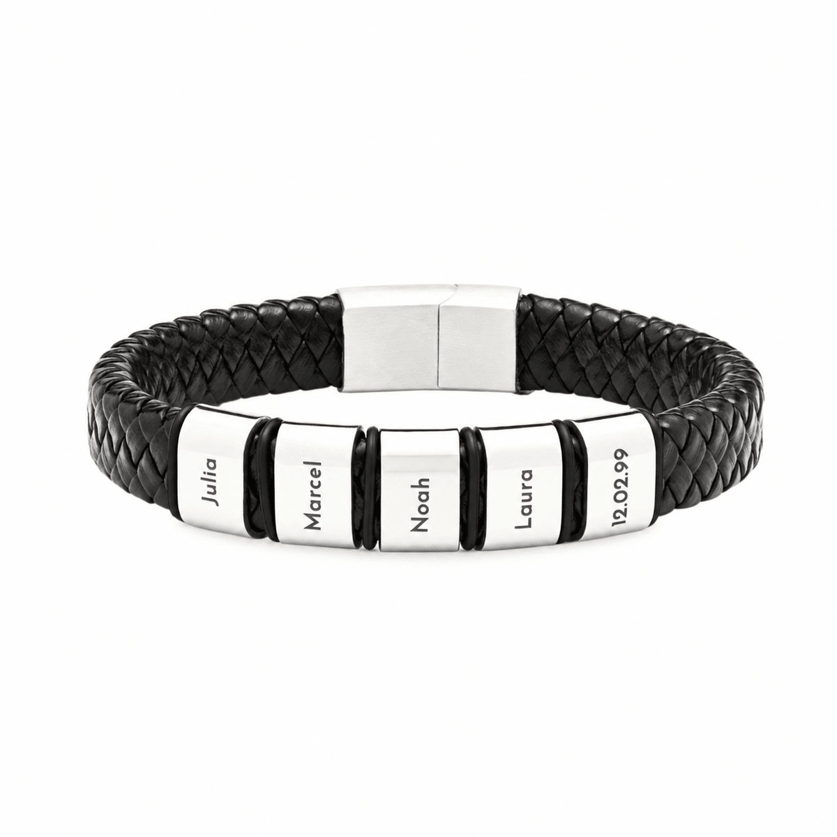 Lederarmband mit gravierten silbernen Beads - OTANTO