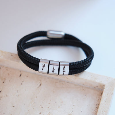 Schwarz Segeltau Armband mit Ringgravur - OTANTO